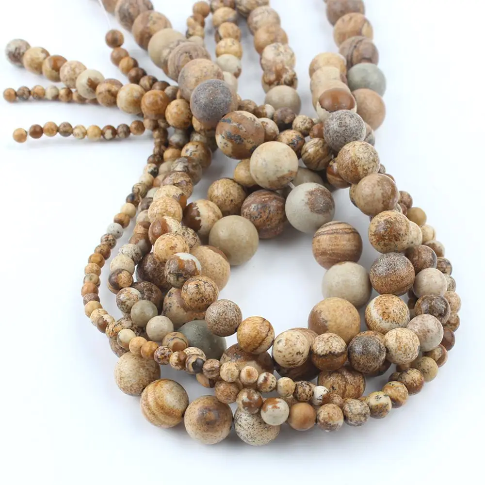 New Natural Stone Picture Jaspers Beads 4 6 8 10 12mm Round Loose Spacer DIY Beads For Jewelry Making Bracelets Necklace 15 Inch