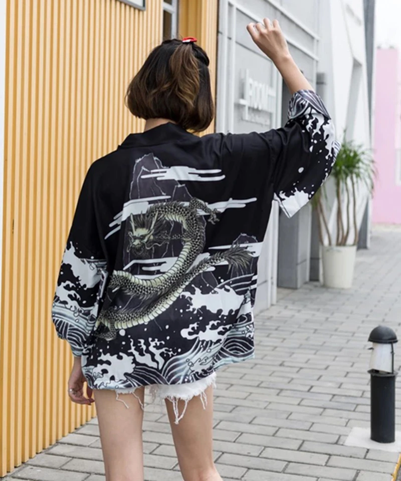 Japanese ukiyo-e dragon robe Samurai Kimono Streetwear Men Women Cardigan Japan Harajuku Anime Robe Anime Clothes 2020 Summer