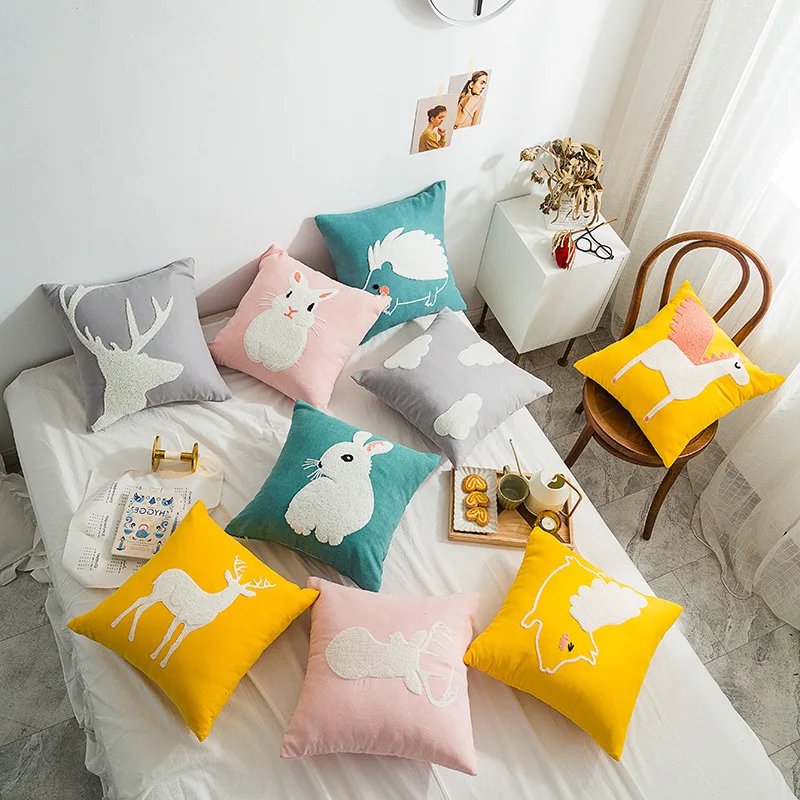 

Ins Nordic style cartoon embroidered cushion pillowcase car sofa pillow cushion cover 45x45cm Printing Pillow Case Bedroom