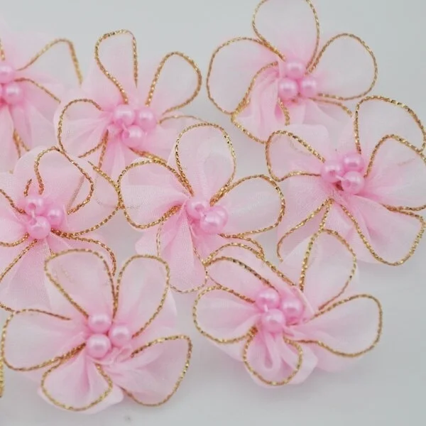 10Pcs 30Mm Pick Organza Lint Bloemen Bows Kralen Applicaties Wedding Craft Diy Kerst Decoratie