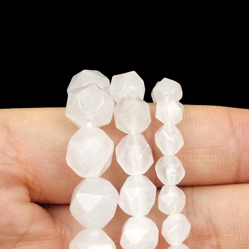 Natural Stone Faceted White Crystal Loose Spacer Beads 4 6 8 10 12MM Pick Size for Jewelry Making DIY Charm Necklace Bracelet