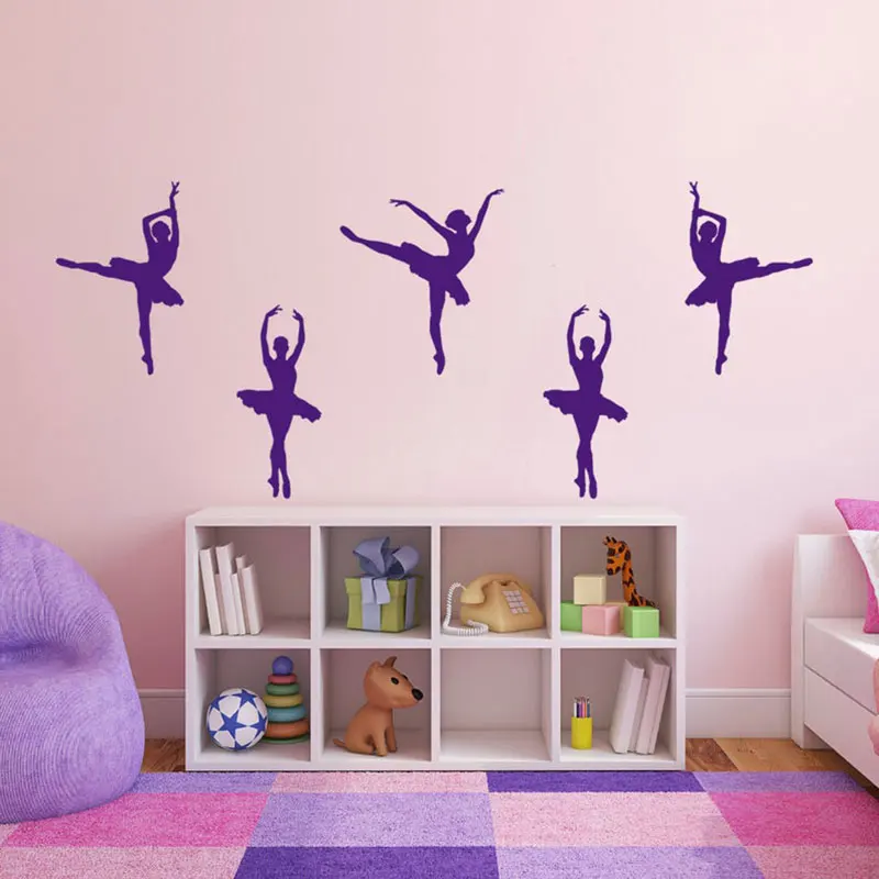 Set Of 5 Ballerina Wall Stickers Ballet Dancer Decals Vinyl Home Decor For Girls Bedroom Dancing Room Dance Studio Murals 3829