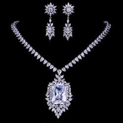 Emmaya Noble Jewelry Set Square Shape Cubic Zircon Necklace And Earring Exquisite Ornament Fashion Decoration Women Fancy Gift