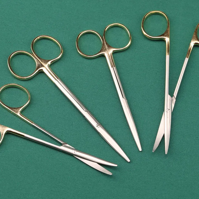 Ophthalmic stainless steel gold handle surgical scissors cosmetic plastic surgery instrument double eyelid tool 12.5/14.16cm