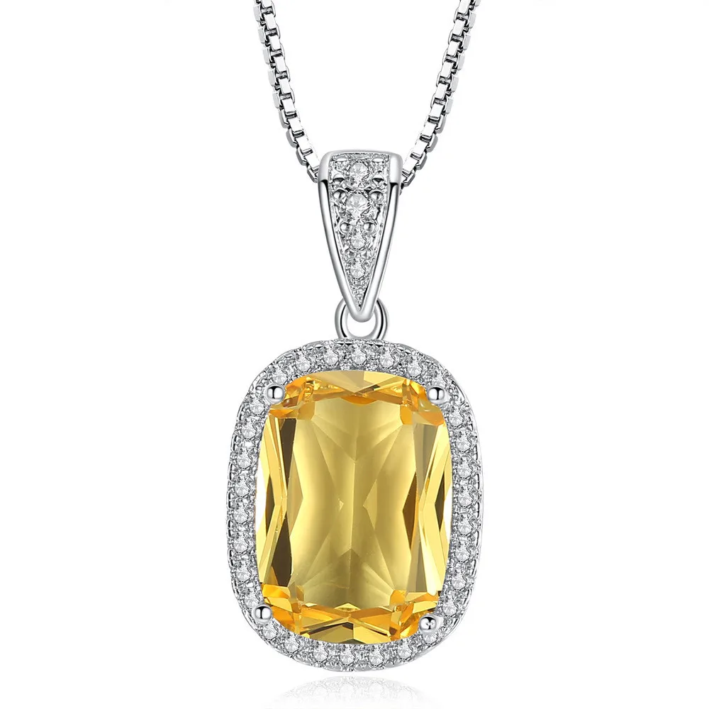 Gemstone Citrine pendant necklace women yellow crystal luxury zircon diamonds white gold silver color choker party jewelry gift