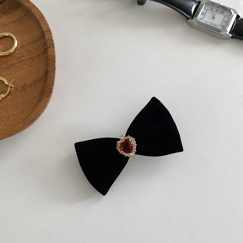 Schwarz Bowknot Haar Clips Herz-förmigen Strass Zirkon Brötchen Haarnadel Frauen Mädchen Barrettes Party Kopfschmuck Haar Zubehör