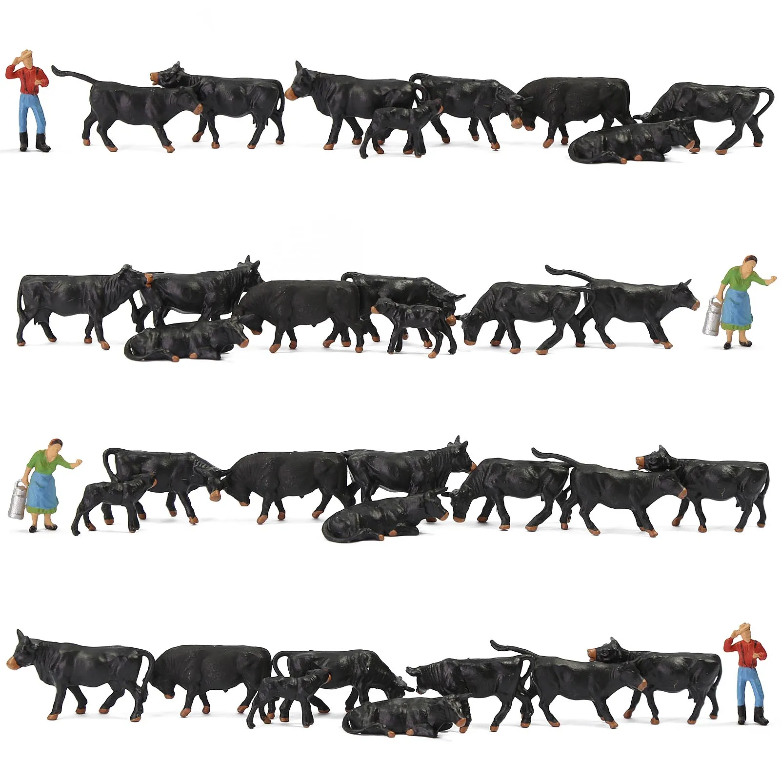 Evemodel 36pcs HO Escala 1:87 Bem Pintado Animais De Fazenda Vacas Pretas Gado Pastor AN8722 Modelo Ferroviário Layout