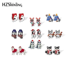 2021 New Christmas Husky Stud Earring Cute Dog Acrylic Resin Earrings Epoxy Handmade Jewelry Gifts Girl