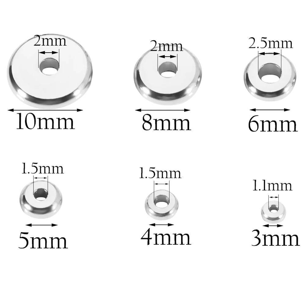 Großhandel 20 Stück/Set 3mm-10mm Edelstahl Flache Runde Perlen Lose Abstandsperlen für DIY Schmuckherstellung Zubehör – Detail 1