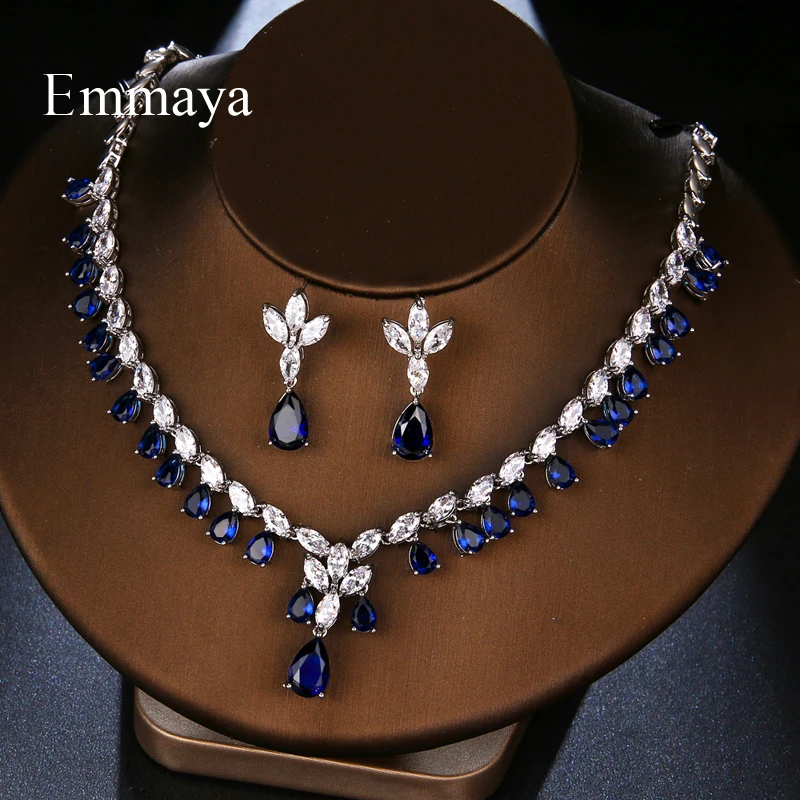 Emmaya New Fashion Delicate Waterdrop-shape Earring And Necklace For Women Three Color Choice Noble Jewelry Set In Bridal Party