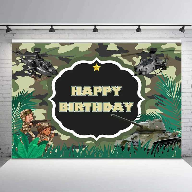 Mocsicka Army Sign Birthday Photography Backdrops Fighter Tank Boy's Birthday Party Background Photography Birthday Backdrop