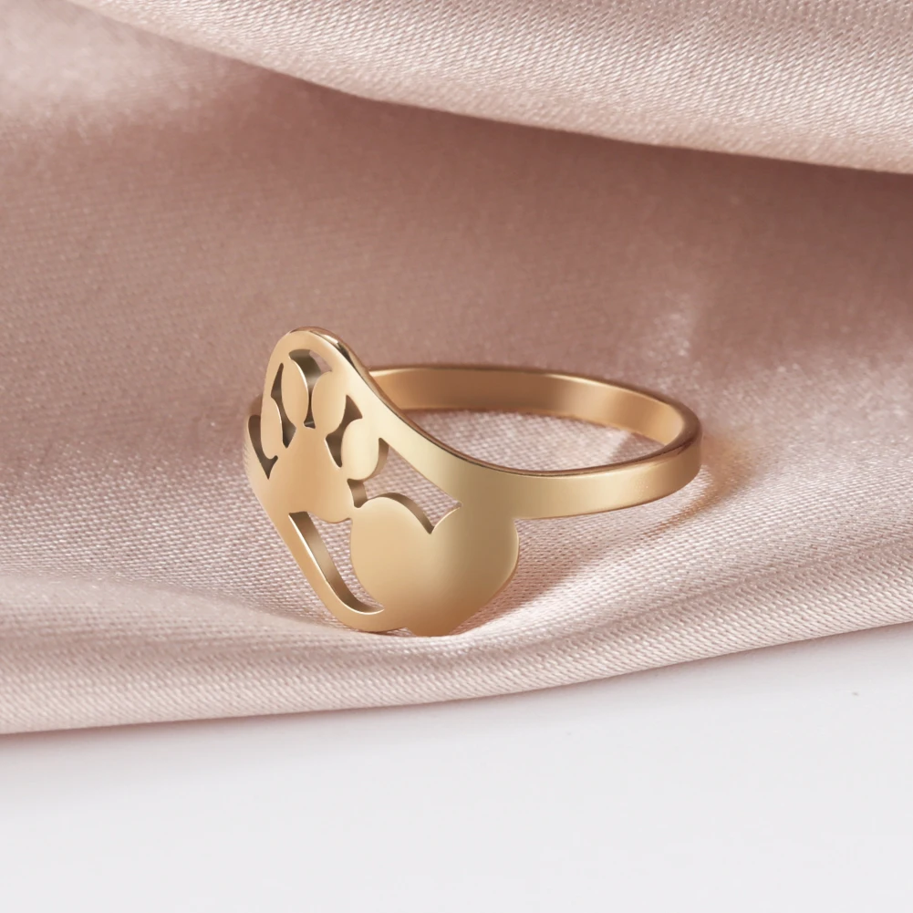 Cazador Cute Cat Dog Pet Paw Bone Finger Rings Gold Color Minimalist Stainless Steel Rings for Women Jewelry Friends Gifts 2024