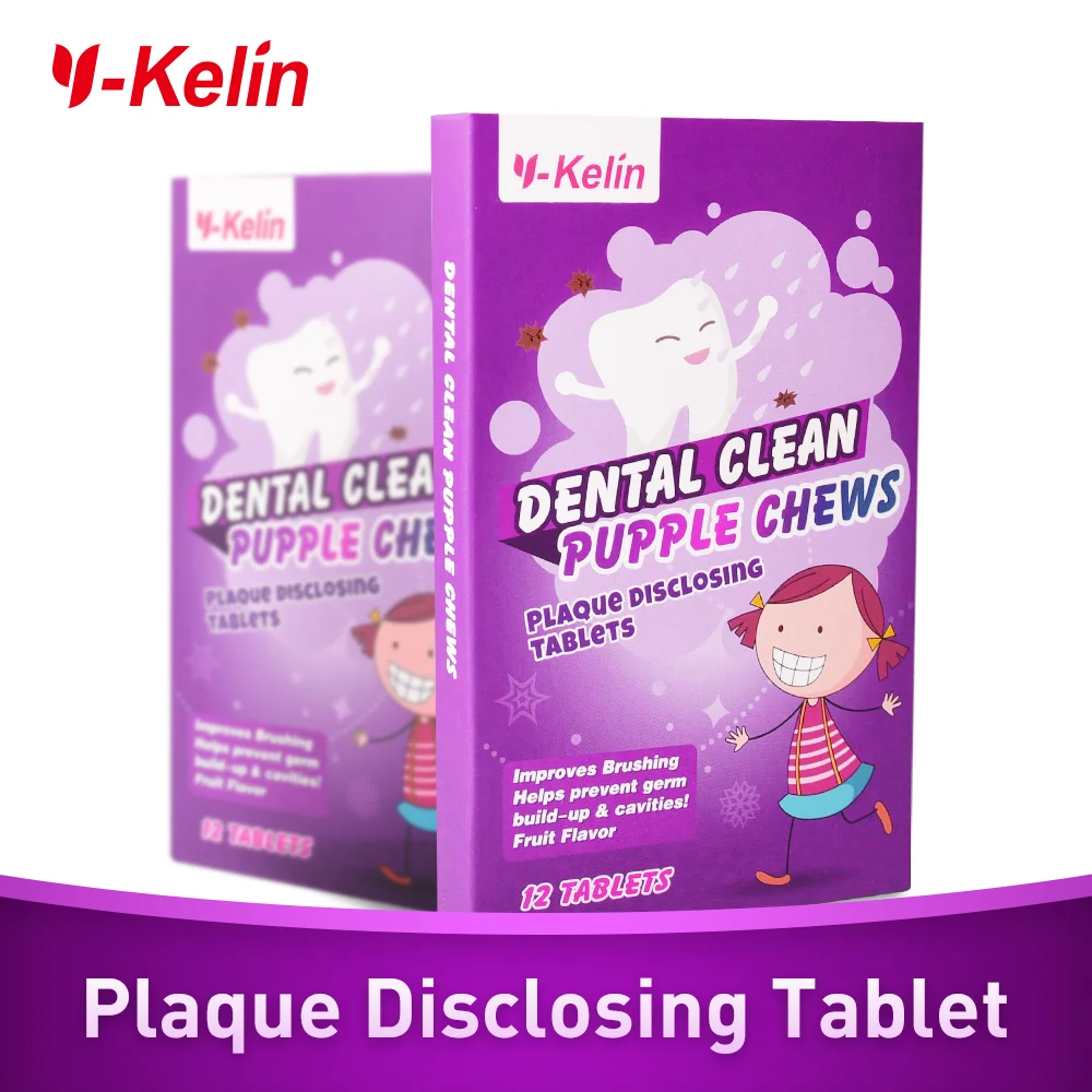 Y-Kelin dentystyczny środek do wykrywania płytki nazębnej fioletowy dla dorosłych dzieci myjących zęby (12/36/60 tabletek) i 1/3/5 pudełek