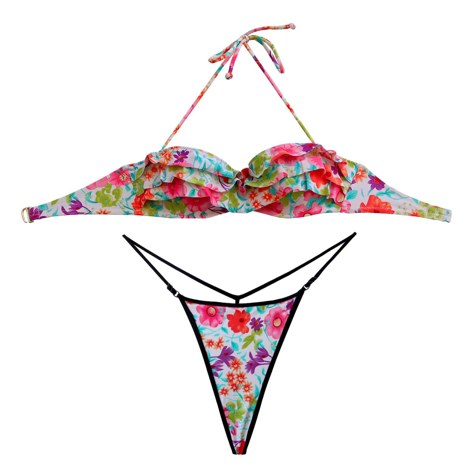 Imagem -05 - Mulheres Sexy Gril Cintura Baixa Conjuntos de Biquíni Flores Vermelhas Impressão Maiô Push up Biquini Beachwear