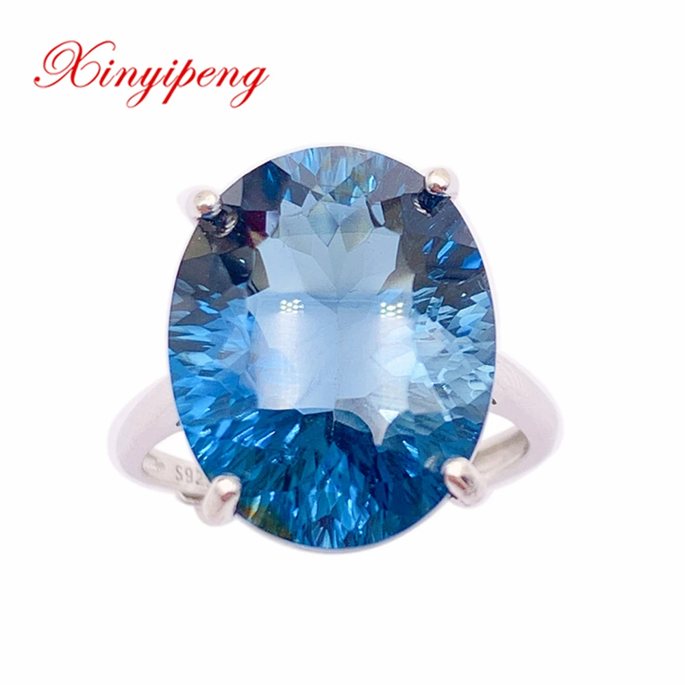 

Xin Yipeng Gem Jewelry Real S925 Sterling Silver Inlaid Blue Topaz Rings Simple Fine Anniversary Gift for Women Free Shipping