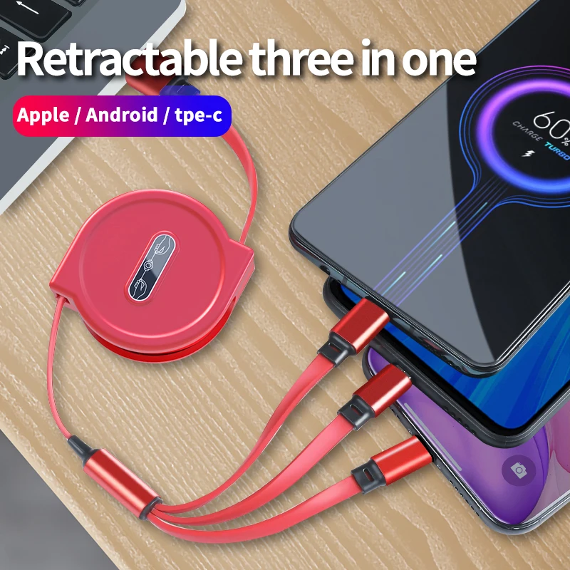 3 in 1 retractable usb cable for  iPhone 11 12 pro max charging type c cable phone charger micro usb for xiaomi redmi note 10s