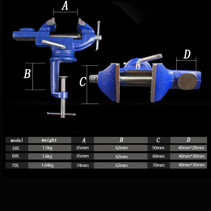 360 Degree Totatable Small Swivel Base Clamp-on Bench Vise for Woodworking Repair Work