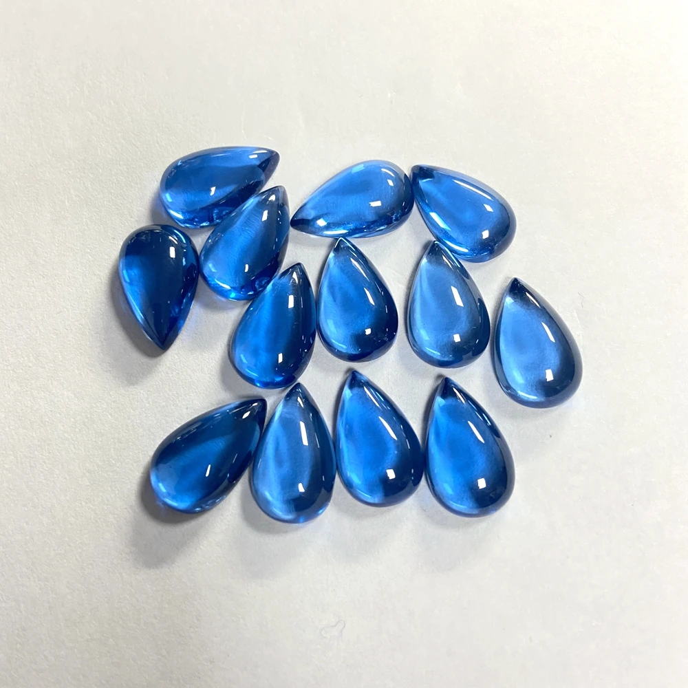 9*15mm 2 pçs/saco 5.8cts laboratório azul topázio flatback cabochão pedra preciosa pera forma aquamarine pedra para fazer jóias da forma