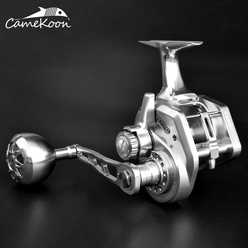 CAMEKOON Saltwater Trolling Coil with Level Wind Device 13+2 Bearings High Speed Spherical Handle Jigging Reels for Sea Fishing