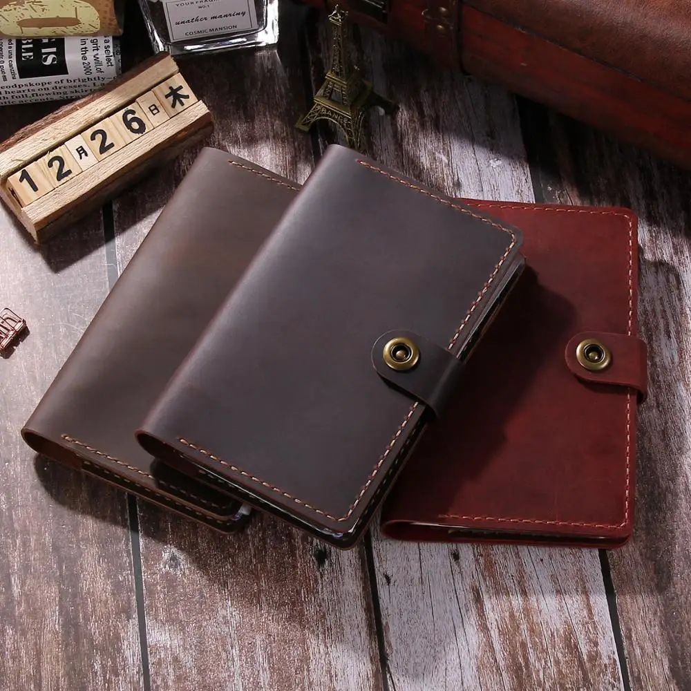 Handmade Leather Journal Notebook, A6 Ring Binder Organizer Agenda