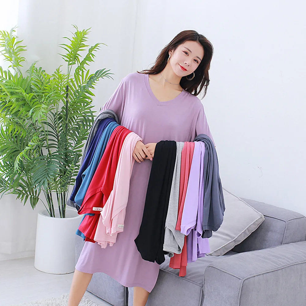 

Fdfklak Summer New Sleepwear Modal Short-Sleeved Sleepshirts Loose Nightgowns Women Night Gown Sexy Sleeping Dress 11 Styles