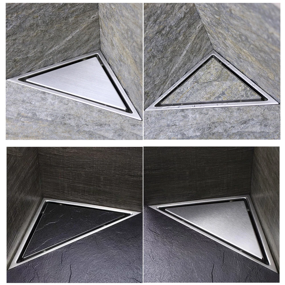 Triangle Floor Drains Invisible Bathroom Deodorant Conner Drain Tile Insert 304SS Cover For Shower Anti Backflow Anti Clogging