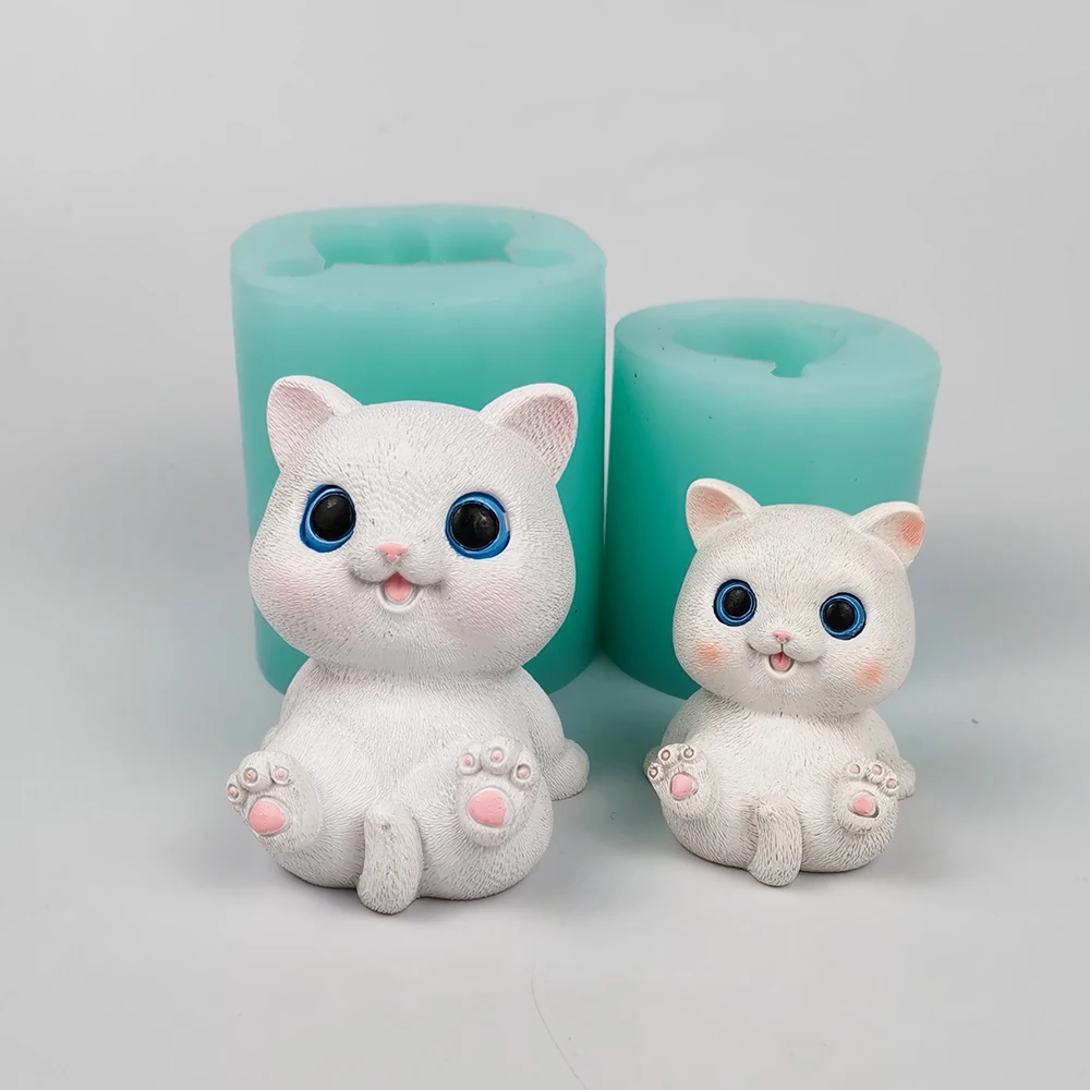 Cute Cat 3D Silicone Candle Mold Handmade Animal Simulation DIY Cartoon Cat Aromatherapy Plaster Decoration Mould Candle Making