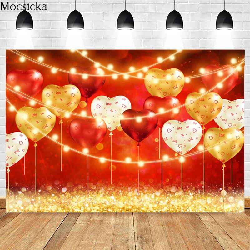 Valentine's Day Photography Background Love Heart Balloon Red Bokeh Decoration Props Character Portrait Photo Backdrop Studio