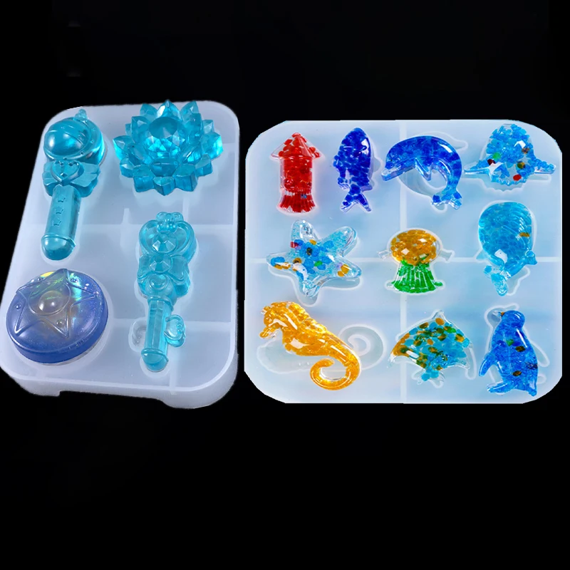 SNASAN Silicone Mold Dolphin Seahorse Shell Marine Animals Magic Wand DIY Handmade Tool Crafts UV Epoxy Resin Casting Moulds