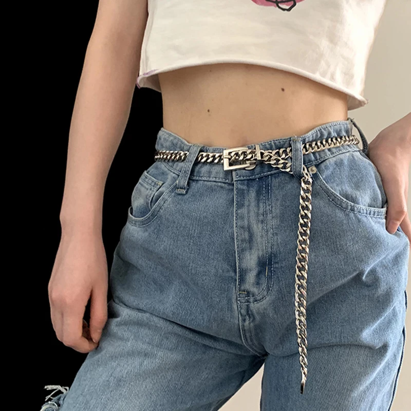 

Silver Waistband Pants Punk Metal Waist Chain Women Hip Hop Style Thick Strap For Jeans Trousers Casual Ladies Female Waist Belt