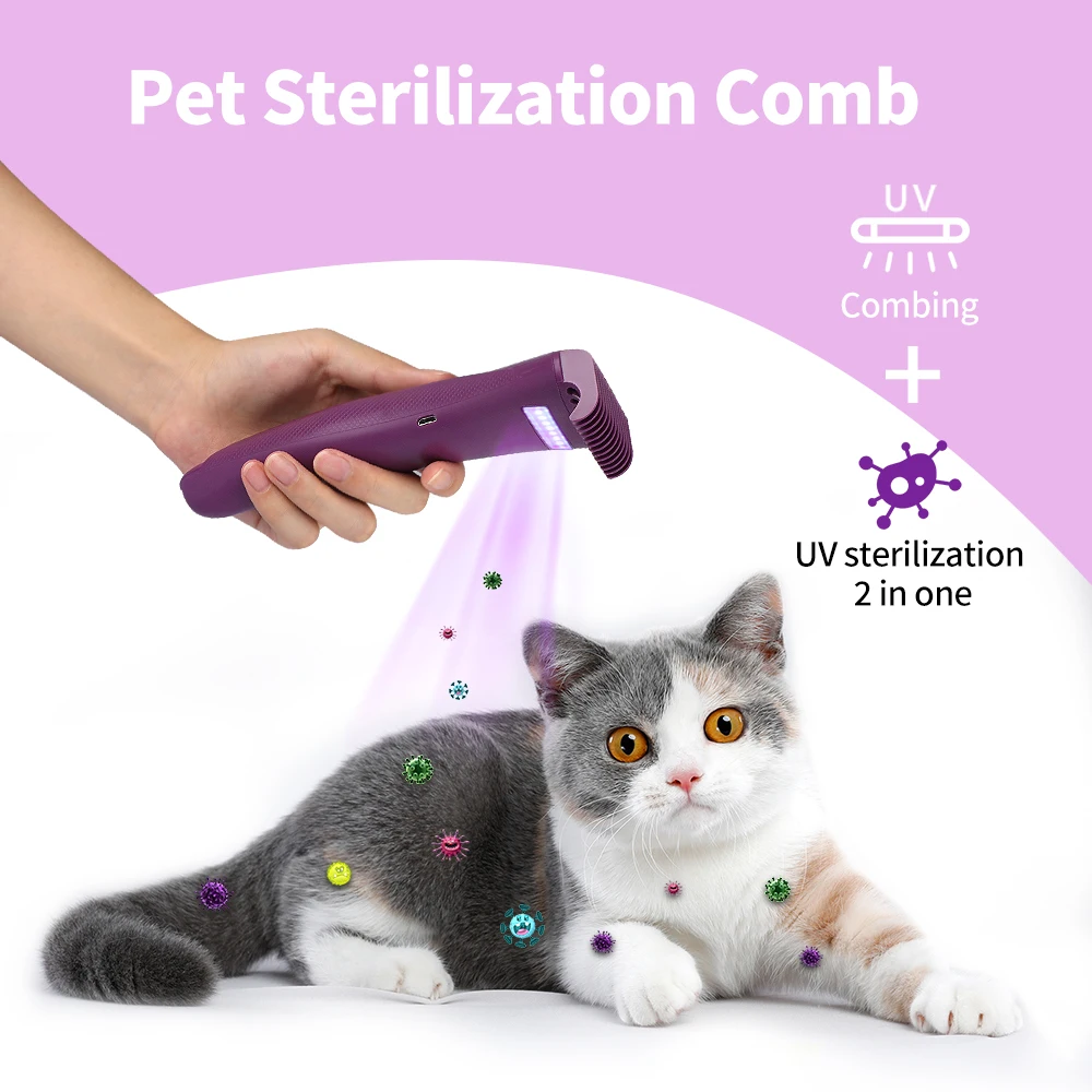 Soft Comb Cat Hair Cleaner Electric Pet Beauty Products Grooming Brush For Dog Cat Supplies Disinfection UV Sterilization Light