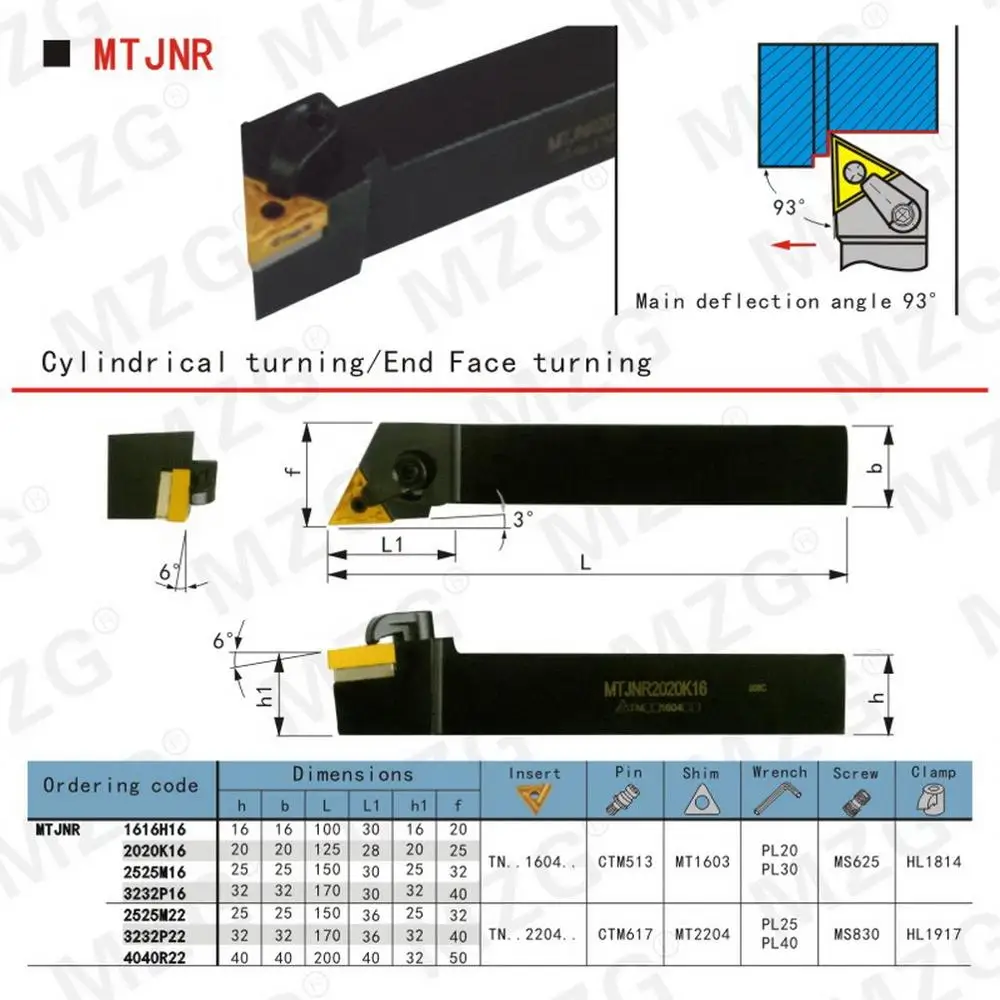 MZG-cortador de perforación de 20mm y 25mm MTJNR, portaherramientas de carburo de corte de Metal, torneado externo TNMG, portaherramientas de torno