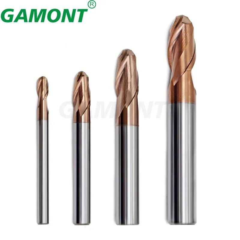 GAMONT HRC65 2-Flute Tungsten Steel Carbide Nano Coating Ball Nose Milling Cutter CNC Machinery Maching Special Endmill Tools