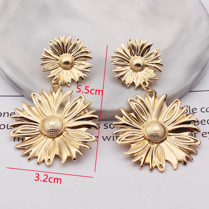 Metall-Hängeohrringe für Frauen Goldfarben Geometrische Statement-Tropfenohrringe Blatt-Anhänger Damenohrringe Pendientes Mujer – Detail 3