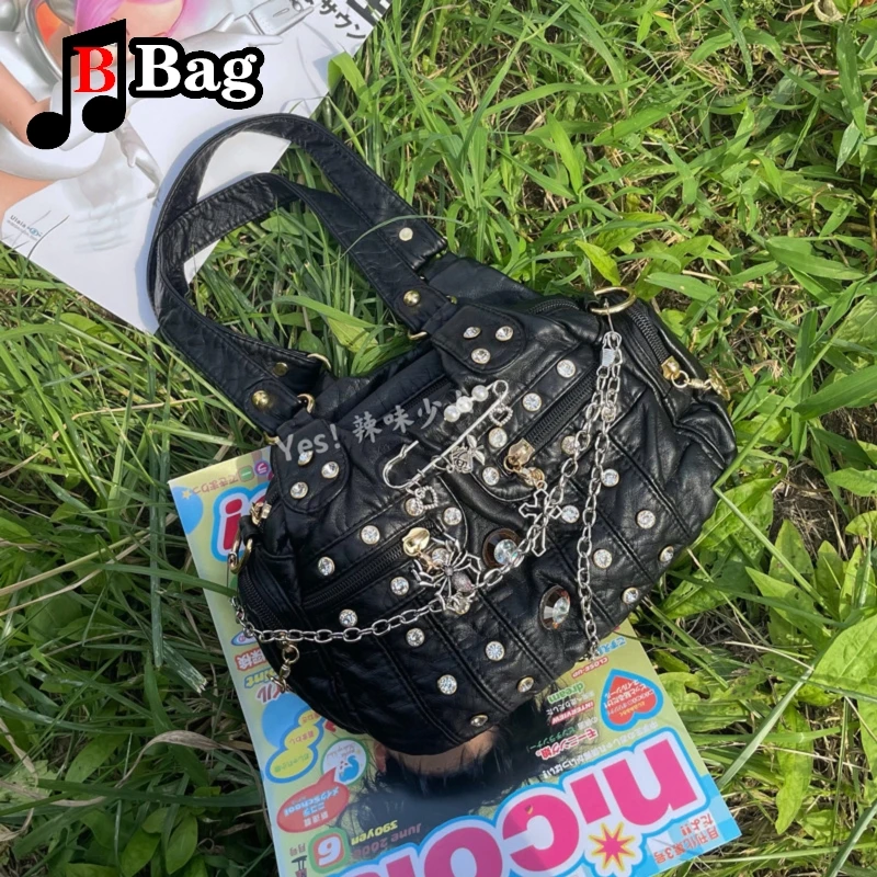 Bolsos de hombro Retro Harajuku para mujer, bolso de mensajero para niña, bolso punk ostentoso, bolso gótico Lolita con cadena para axilas, Y2K