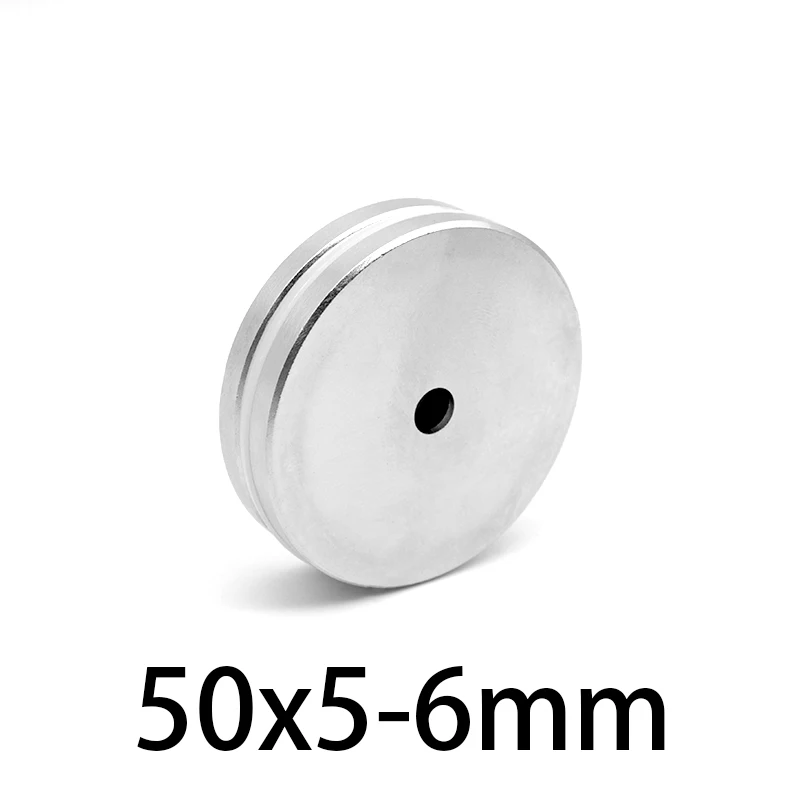 1Pcs 50x5-6mm Permanent NdFeB Strong Magnets 50x5mm Hole 6mm Round Countersunk Neodymium Magnet 50*5-6mm Big Disc Magnet 50*5-6