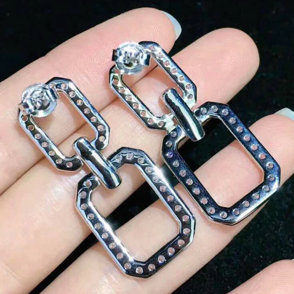Foydjew Exquisite Korean Fashion Geometric 925 Silver Needle Earrings Micro Paved Cubic Zircon Dangle Drop Earring For Women