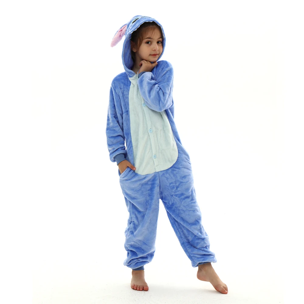 Pijama de franela de felpa de Disney Stitch para bebé, traje de una pieza, conjunto de ropa de dibujos animados, manga larga, suave y cálida, ropa