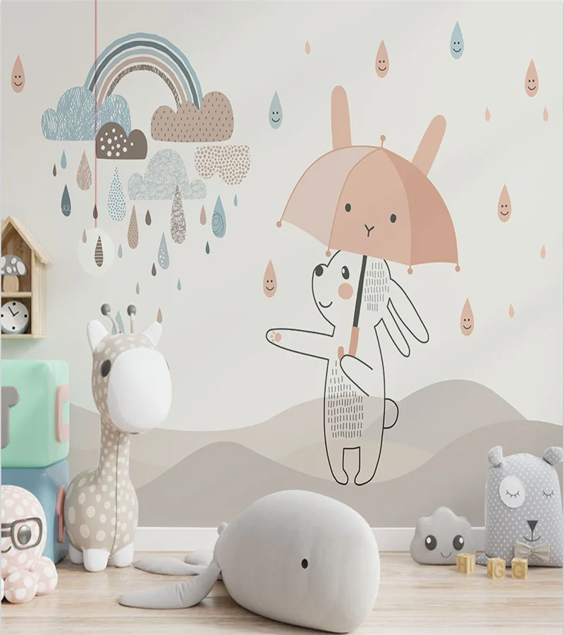 

beibehang Custom Rainbow Bunny mural wallpaper for children room background 3D wall paper Home Decor papel pintado