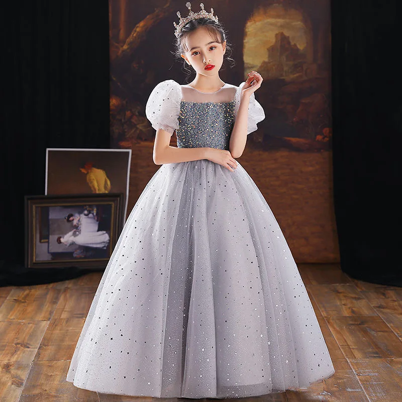 Elegant Girls Dress Long Bridesmaid Kids Dresses Sequin Girls Children Princess Dress Party Wedding Costume Evening Vestido