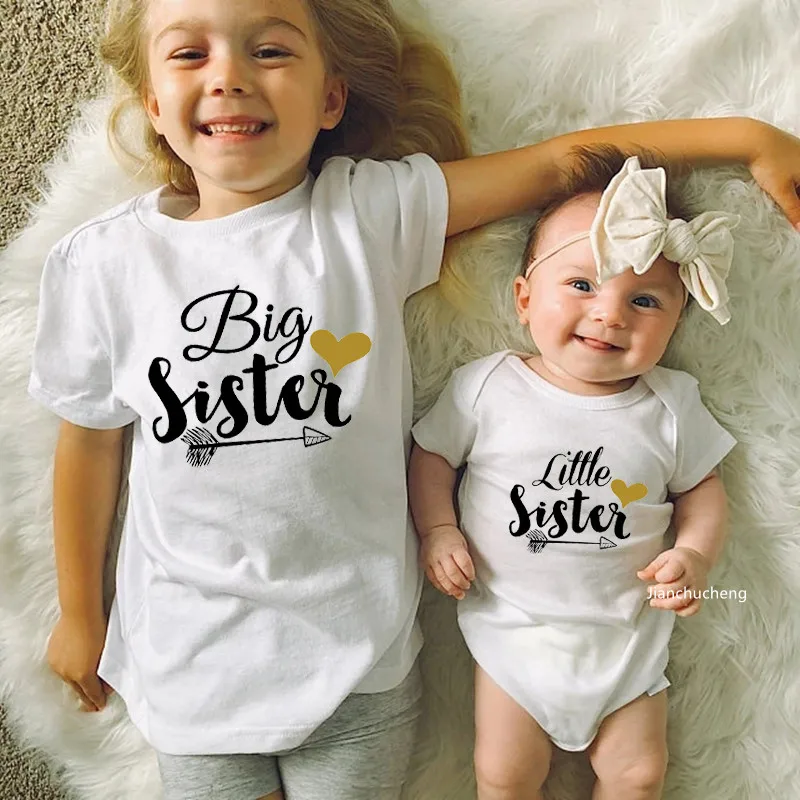 Big Sister Little Sister Family Matching Outfits Summer Short Sleeve Kids T Shirt Baby Bodysuit Jumpsuit Sibling Sisters Clothes