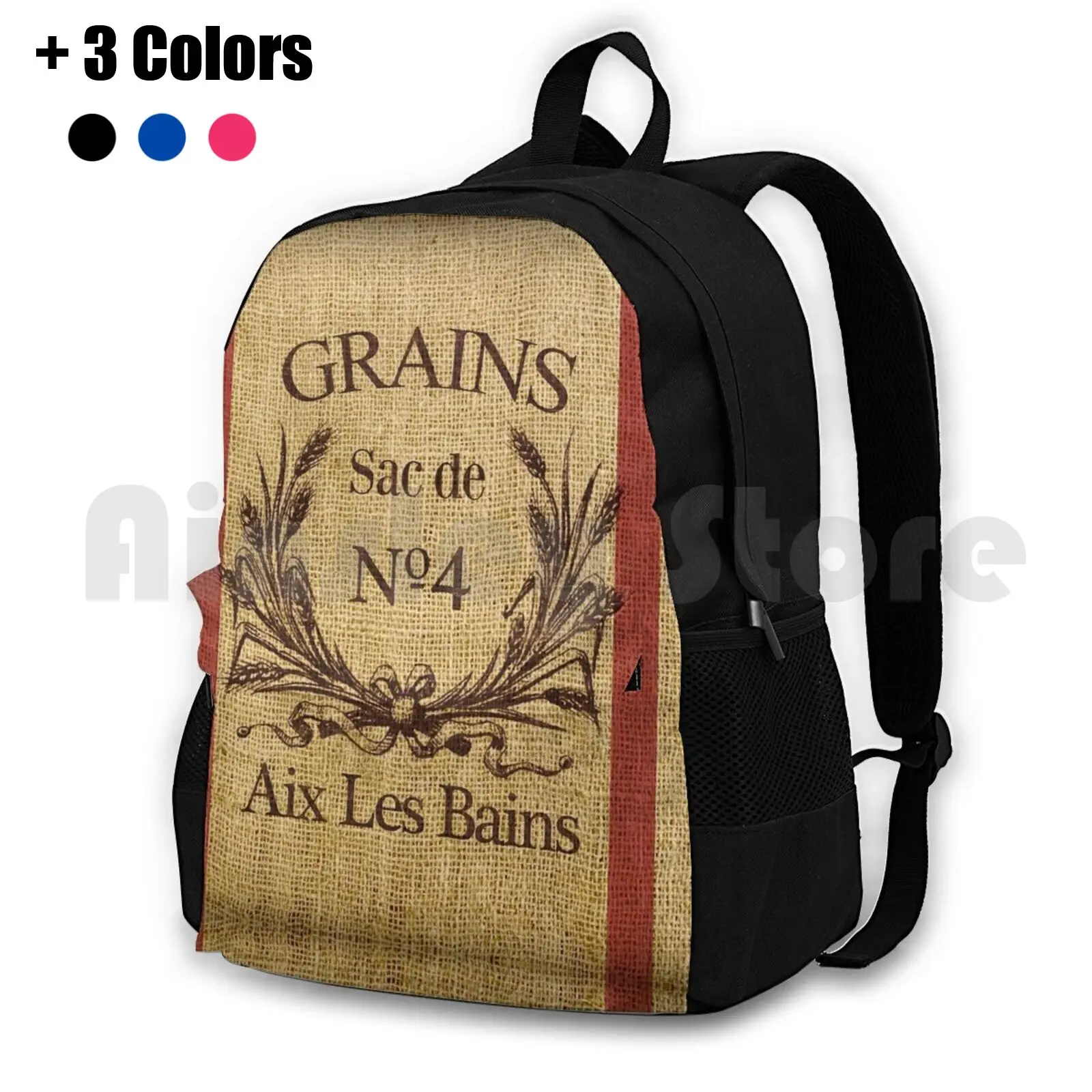 Bonjour !-Faux Grain Sack Pillow ( Grains No 4 ) Outdoor Hiking Backpack Riding Climbing Sports Bag Paris Grain Sack Faux