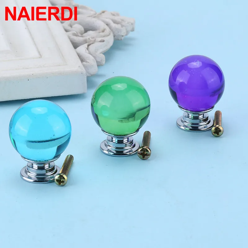 NAIERDI 30mm Crystal Ball Furniture Knob Kitchen Cupboard Door Pulls Drawer Knobs Cabinet Handles Wardrobe Door Handles Hardware