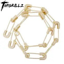 TOPGRILLZ Safety Pin Chain Necklace Iced Cubic Zirconia Pin Necklace Minimalist Choker Fashion Charm Necklace Party Jewelry