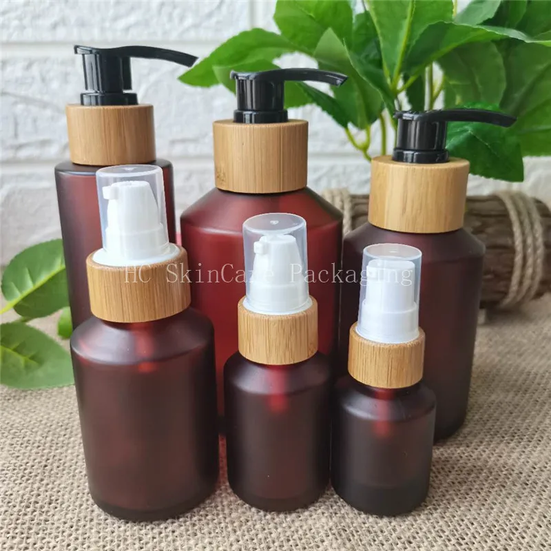 Probe Freies Grün milchglas lotion flasche mit Bambus pumpe, kosmetik verpackung, kosmetische flasche, verpackung für flüssige