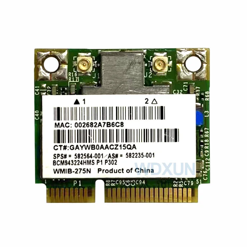 for HP 2540p 8460p BCM943224HMS 582564-001 2.4G&5G half Mini PCI-e 300Mbps 802.11a/g/n BCM943224 wireless laptop network card