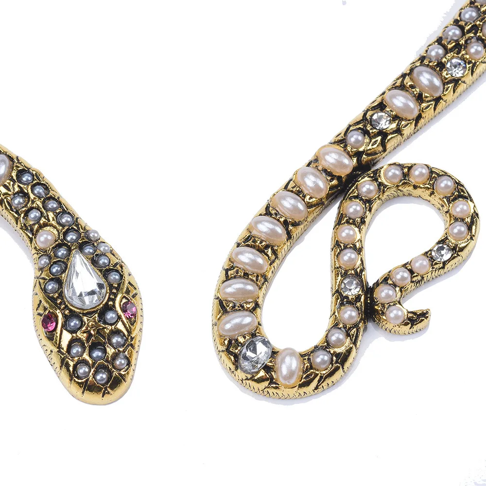 2026 New Boho Ethnic Tribal Snake Shape Open Choker Necklace Women Indian Inlay Resin Stone Pearls Crystal Large Collar Necklace