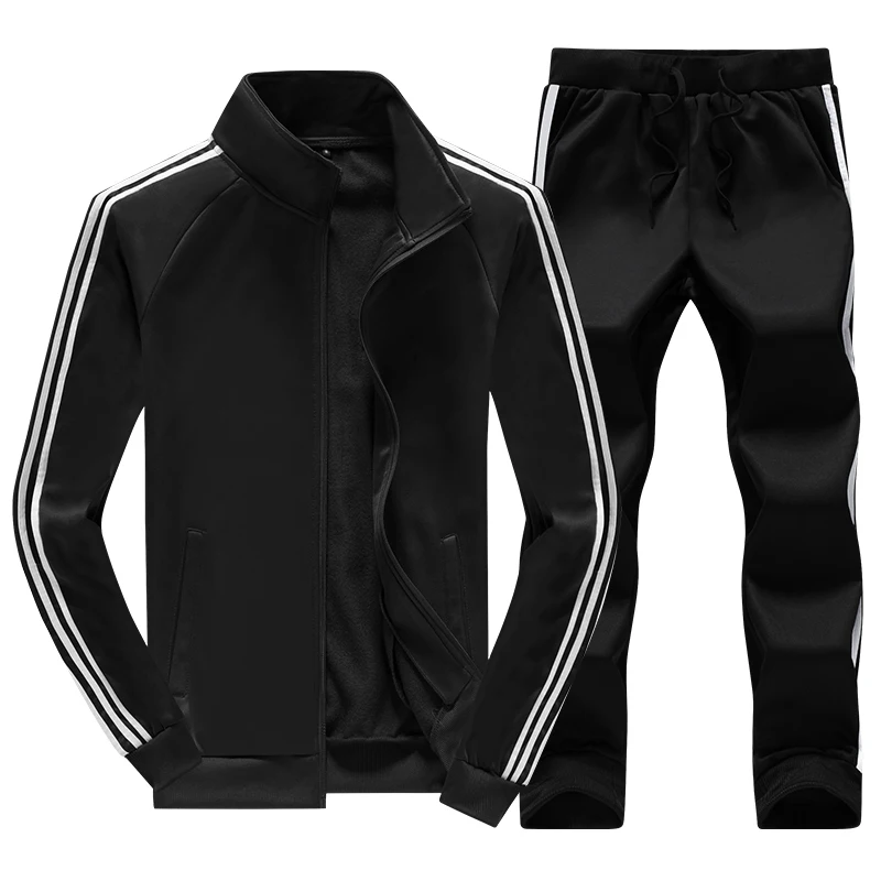 

Tracksuit For Men Polyester Slim Sportsuit Autumn Windproof Gym Sport Set Classic Stripe Warm Clothing Jogging Sportswear young