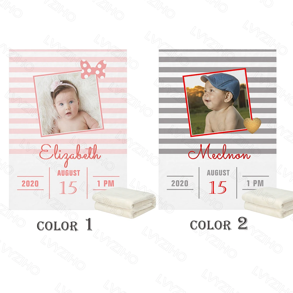 LVYZIHO  Photo Birth Announcement Pink / Gray / Red Baby Blanket - 30x40 / 48x60 / 60x80 Inches - Fleece Blanket