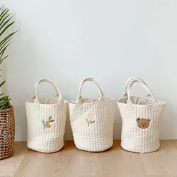 Botique-bolsas de pañales para bebé, bolsos de mamá con bordado de oso, bolso de cubo informal de algodón